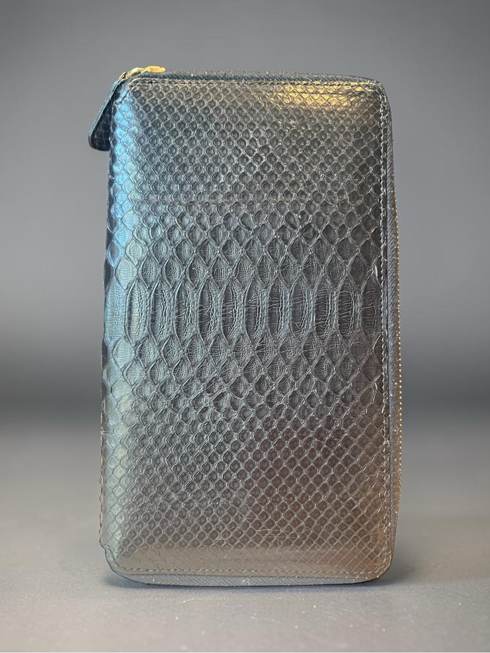 Donna Karan Collection Black Genuine Python Travel Zip Wallet